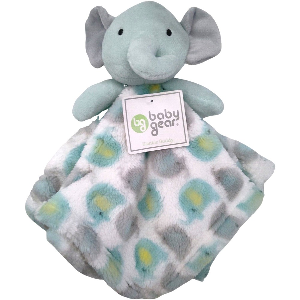 Baby Gear NWT Aqua Gray‎ Elephant Security Blanket Lovey Soft Fleece White Blue